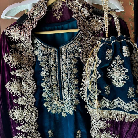 Wedding Wear Sky Blue Color Viscos Velvet And Thread With Sequence Work Designer Sharara Suit
