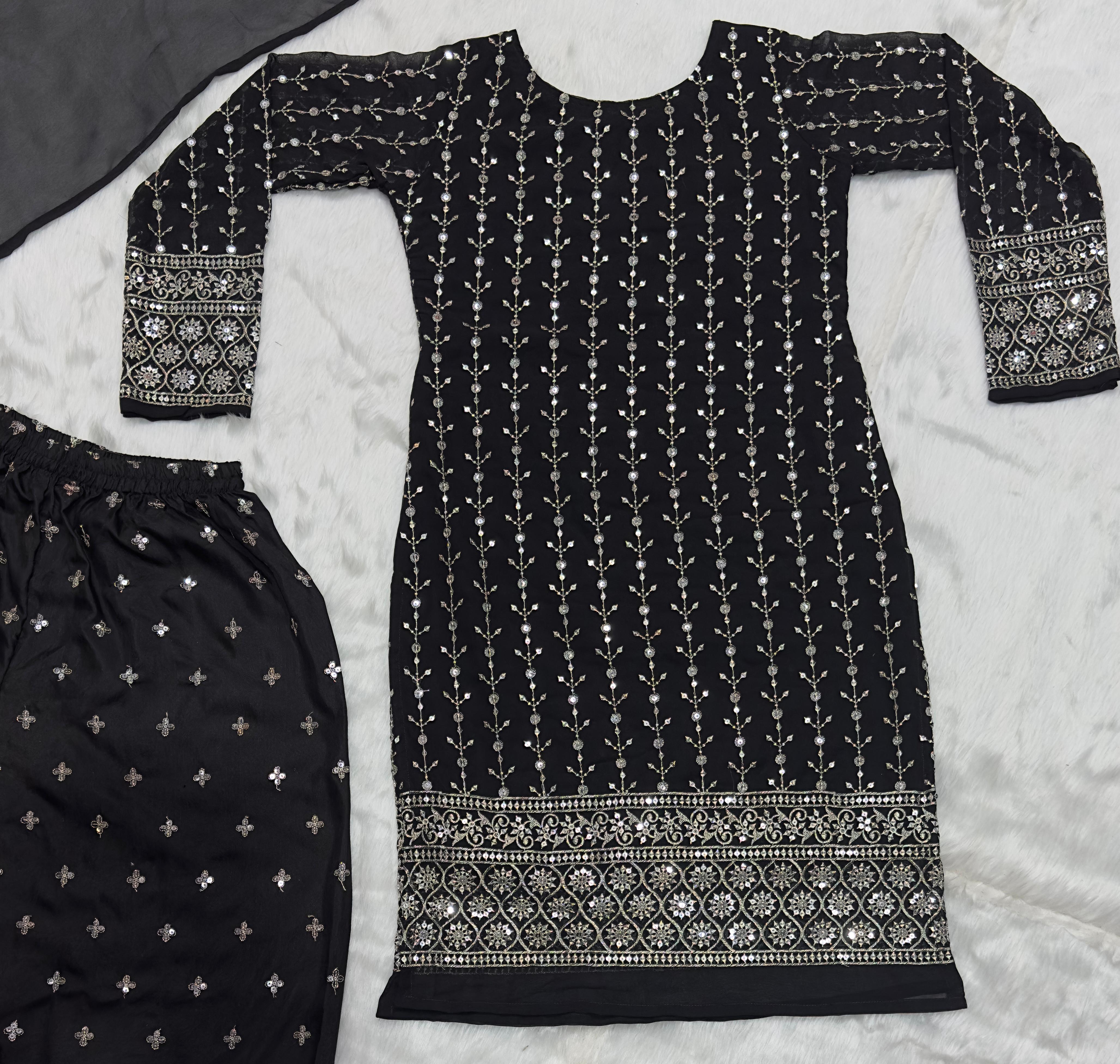 Stunning Black Color Faux Blooming Fabric With 5mm Sequins Embroidery Work Beautiful Salwar Suit