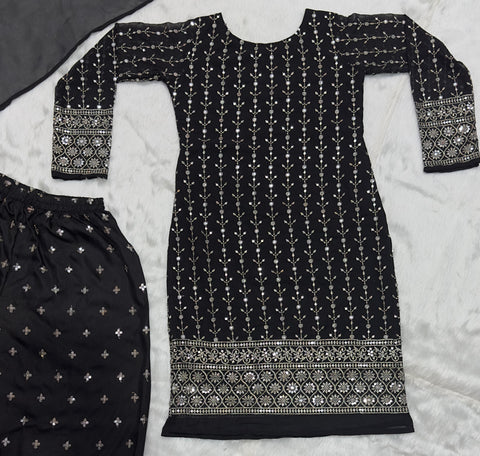 Stunning Black Color Faux Blooming Fabric With 5mm Sequins Embroidery Work Beautiful Salwar Suit