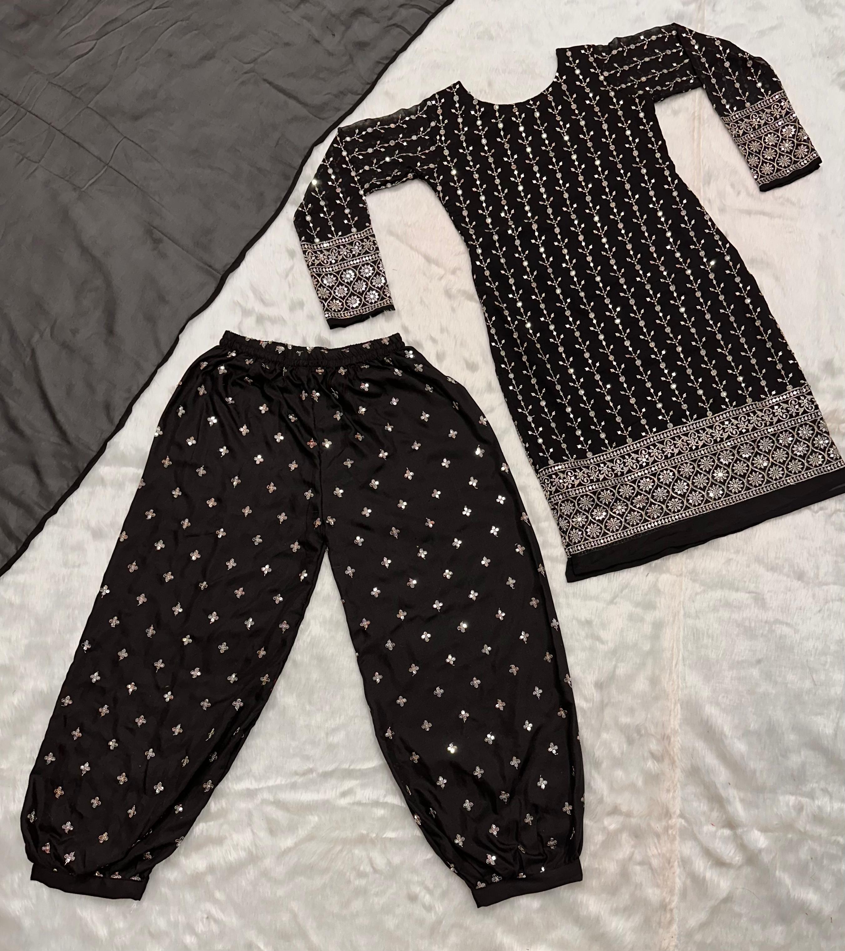Stunning Black Color Faux Blooming Fabric With 5mm Sequins Embroidery Work Beautiful Salwar Suit