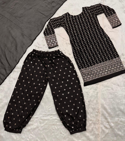 Stunning Black Color Faux Blooming Fabric With 5mm Sequins Embroidery Work Beautiful Salwar Suit