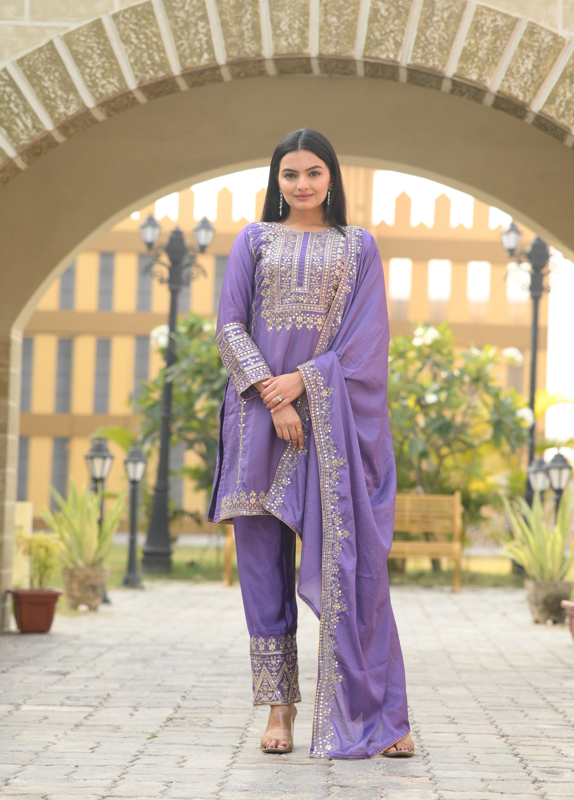 Party Wear Lavender Color Chinon With Sequence Embroidery Work Beautiful Salwar Suit