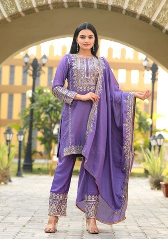 Party Wear Lavender Color Chinon With Sequence Embroidery Work Beautiful Salwar Suit