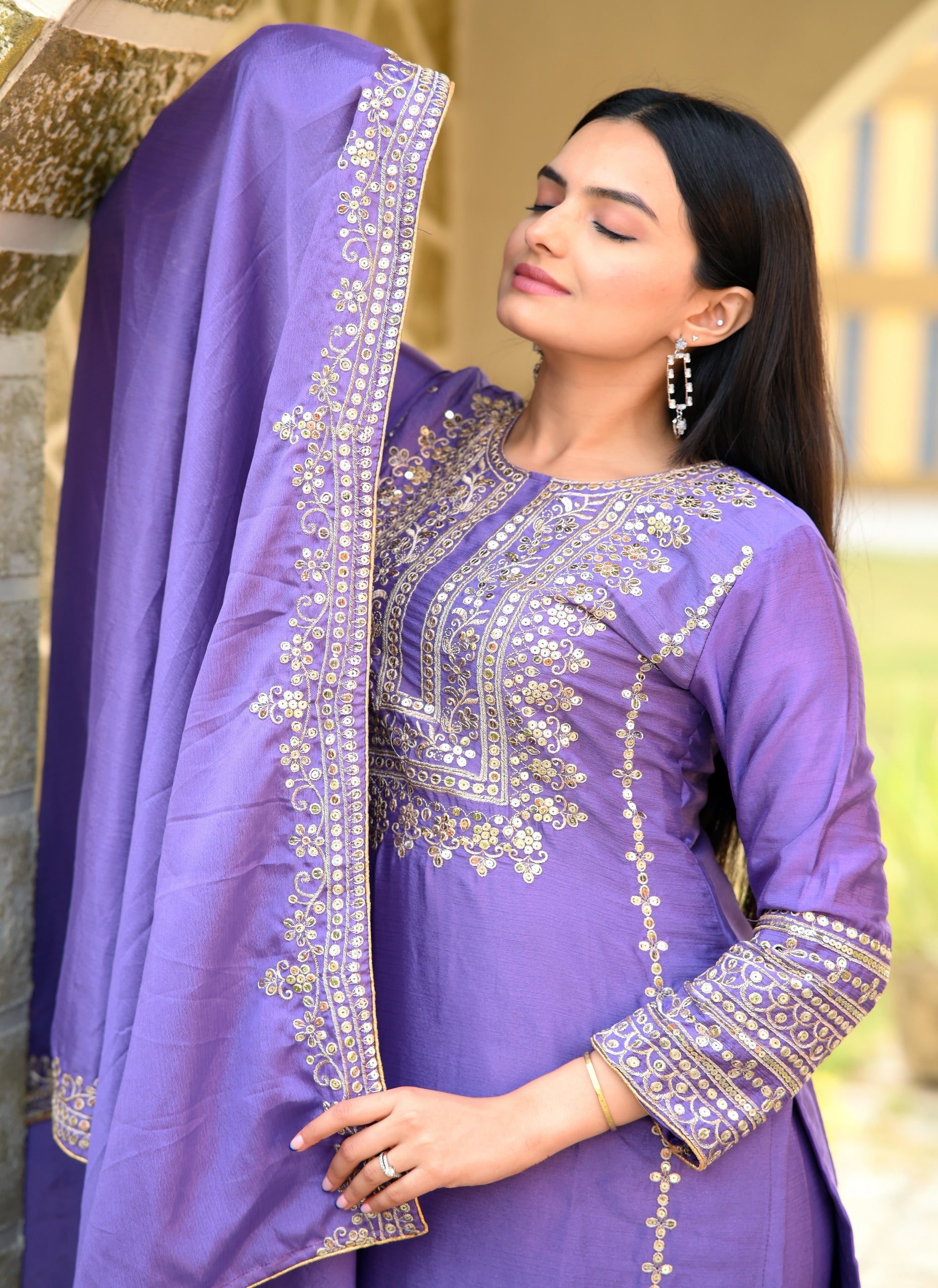 Party Wear Lavender Color Chinon With Sequence Embroidery Work Beautiful Salwar Suit