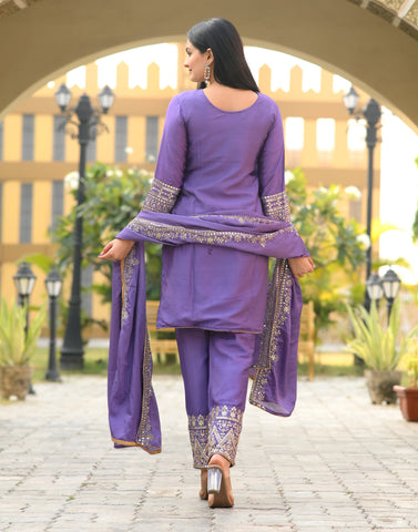 Party Wear Lavender Color Chinon With Sequence Embroidery Work Beautiful Salwar Suit