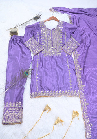 Party Wear Lavender Color Chinon With Sequence Embroidery Work Beautiful Salwar Suit