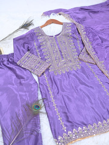 Party Wear Lavender Color Chinon With Sequence Embroidery Work Beautiful Salwar Suit
