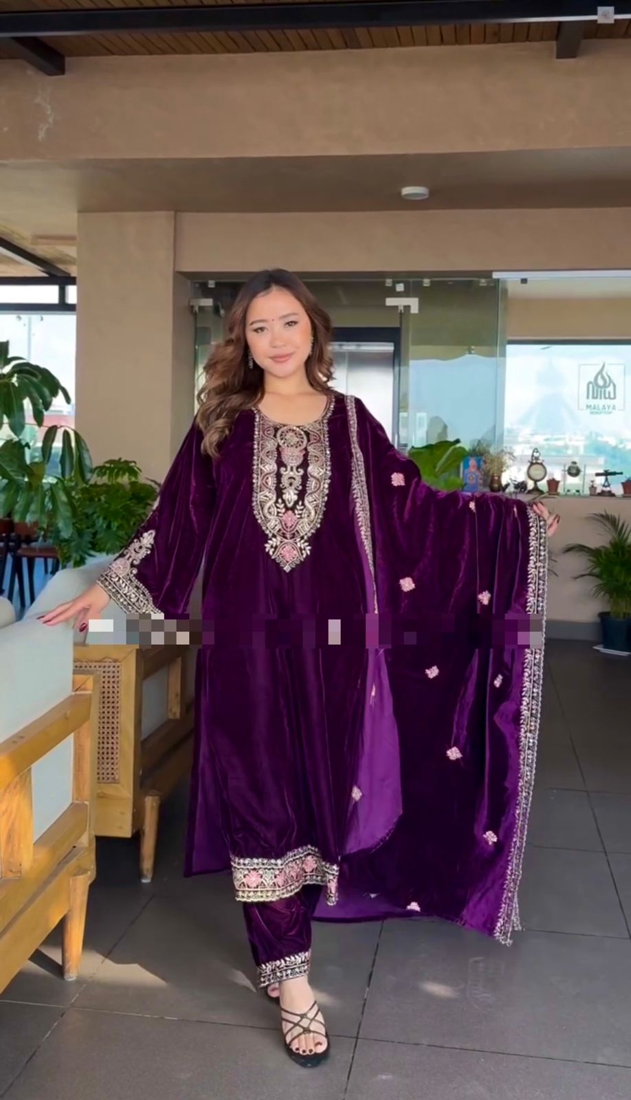 Glorious Purple Color Heavy Viscose Velvet With Heavy Embroidery Sequence Work Velvet Salwar Suit