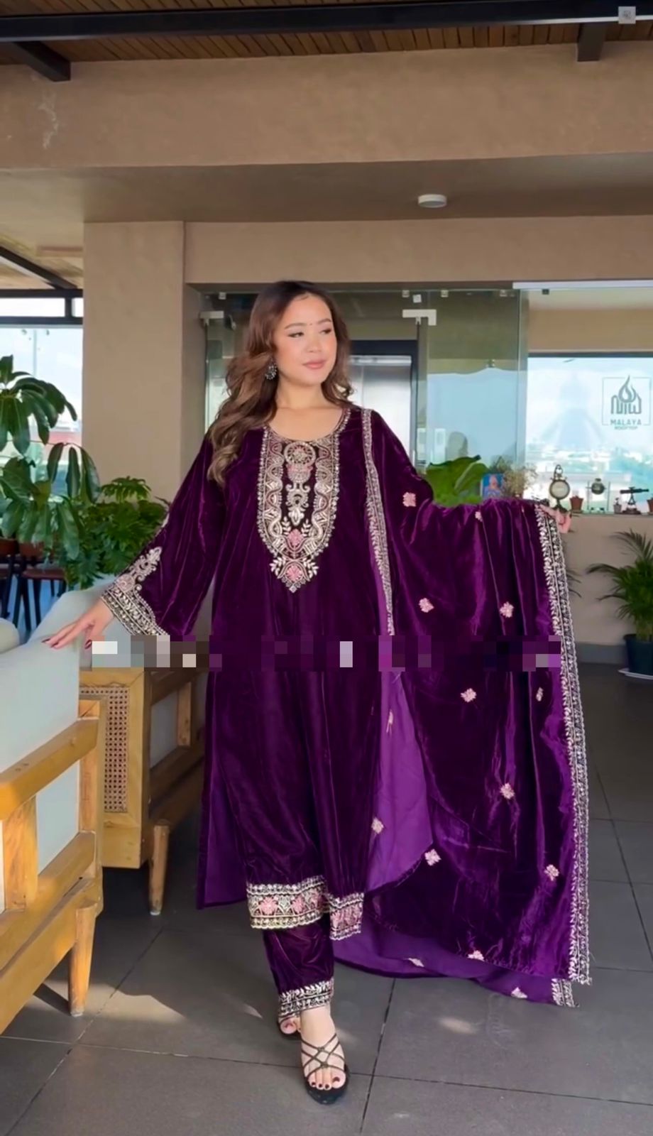 Glorious Purple Color Heavy Viscose Velvet With Heavy Embroidery Sequence Work Velvet Salwar Suit