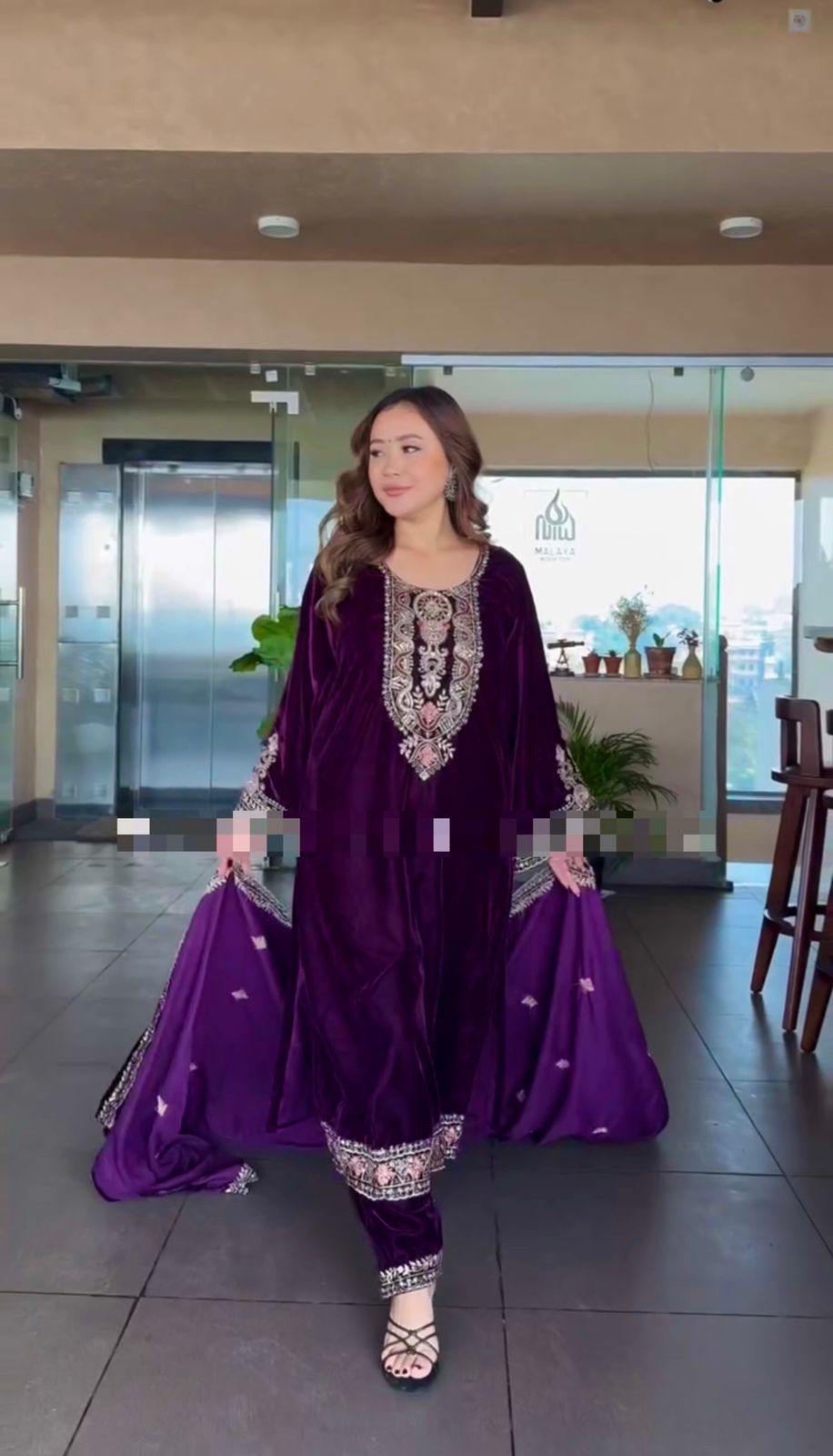 Glorious Purple Color Heavy Viscose Velvet With Heavy Embroidery Sequence Work Velvet Salwar Suit