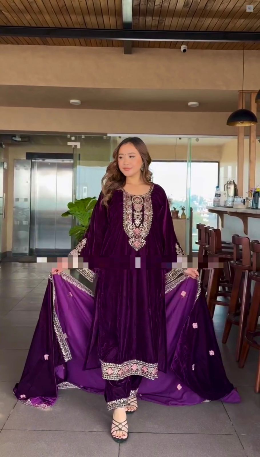 Glorious Purple Color Heavy Viscose Velvet With Heavy Embroidery Sequence Work Velvet Salwar Suit