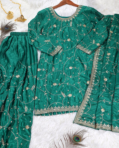 Demanding Aqua Green Color Chinon With Sequence Embroidery Work Designer Sharara Suit