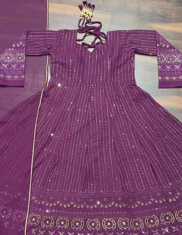 Party Wear Wine Color Faux Blooming Fabric With 3mm Embroidery Badlo Zari Work Beautiful Anarkali Suit