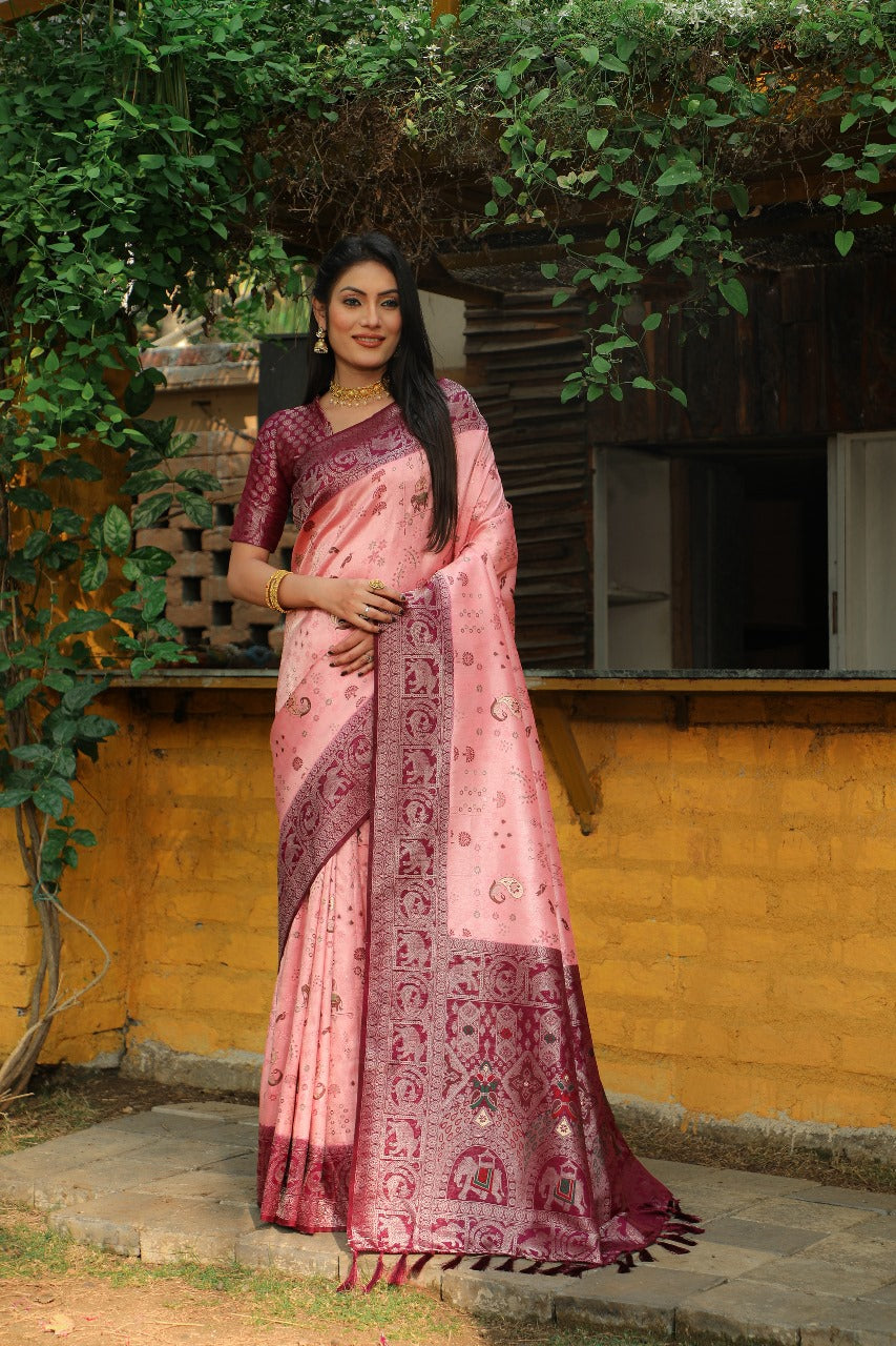 Wedding Wear Pink Color Pure Original Kanjivaram Soft Silk Saree