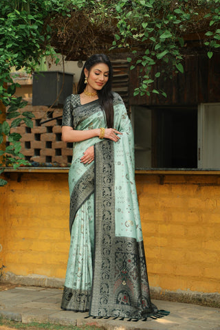 Wedding Wear Light Green Color Pure Original Kanjivaram Soft Silk Saree