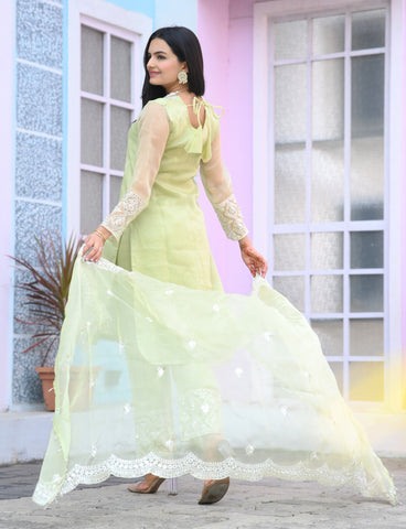 Ceremony Wear Light Green Color Organza With Sequence Embroidery Work Designer Salwar Suit