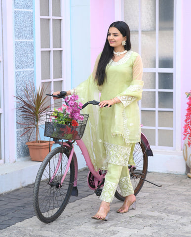 Ceremony Wear Light Green Color Organza With Sequence Embroidery Work Designer Salwar Suit