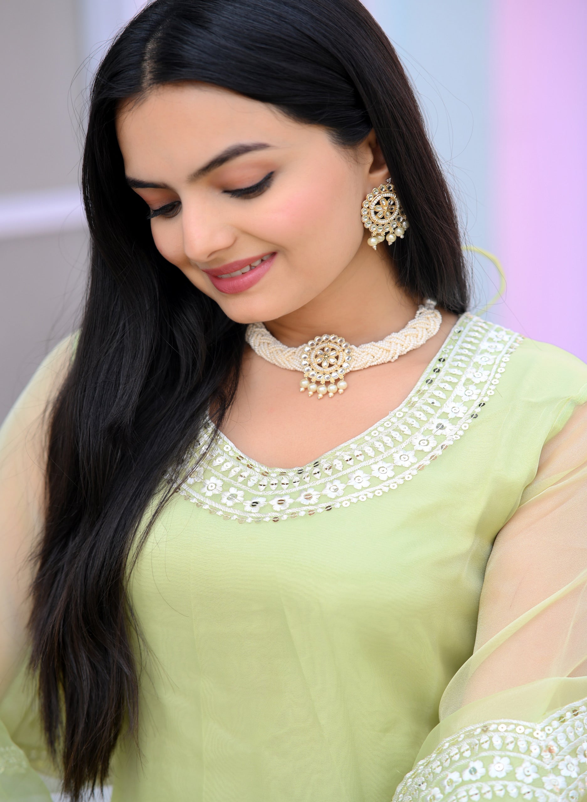 Ceremony Wear Light Green Color Organza With Sequence Embroidery Work Designer Salwar Suit