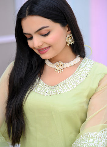 Ceremony Wear Light Green Color Organza With Sequence Embroidery Work Designer Salwar Suit