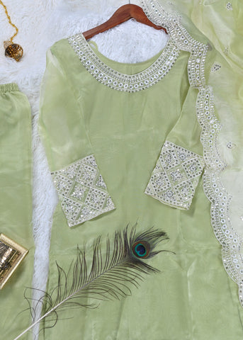 Ceremony Wear Light Green Color Organza With Sequence Embroidery Work Designer Salwar Suit