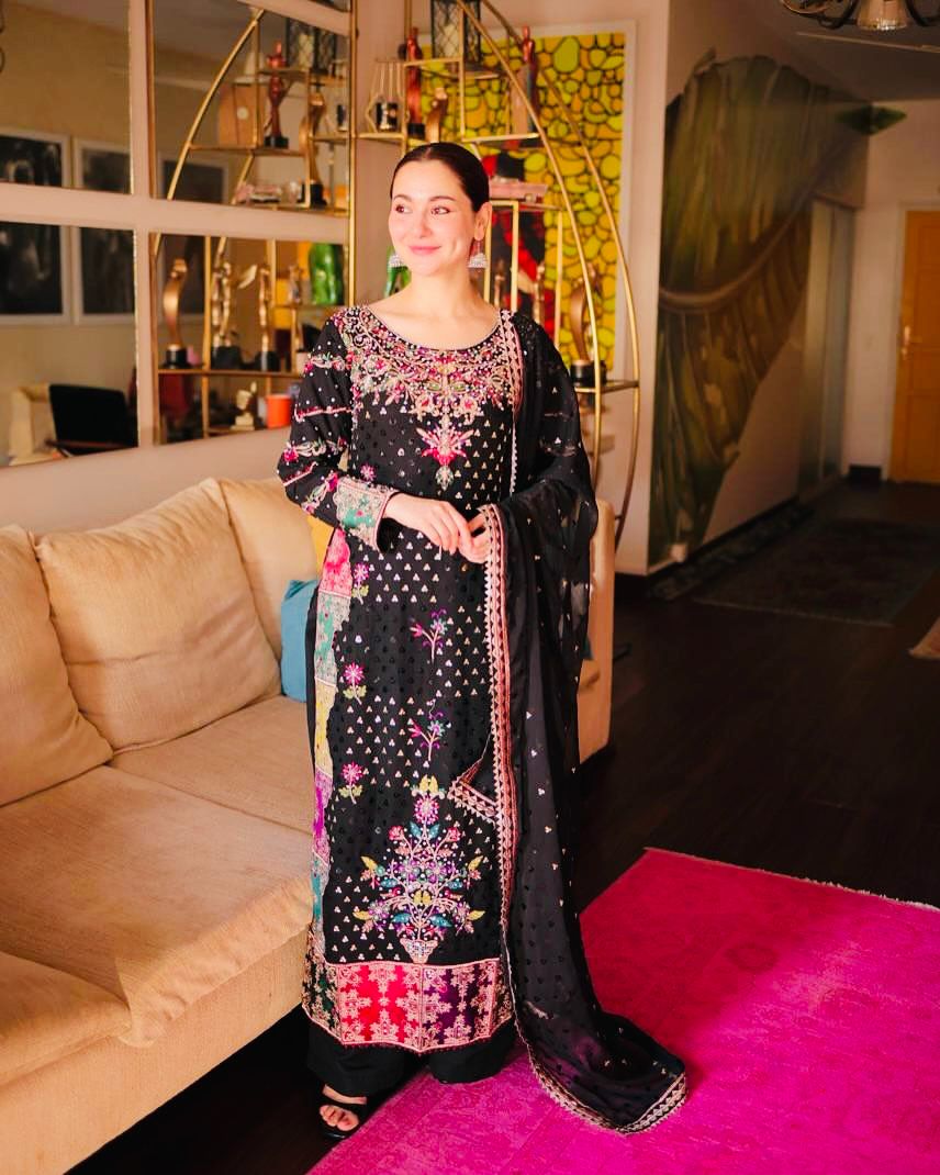 Party Wear Black Color Faux Georgette With Embroidery Sequence Designer Palazzo Suit