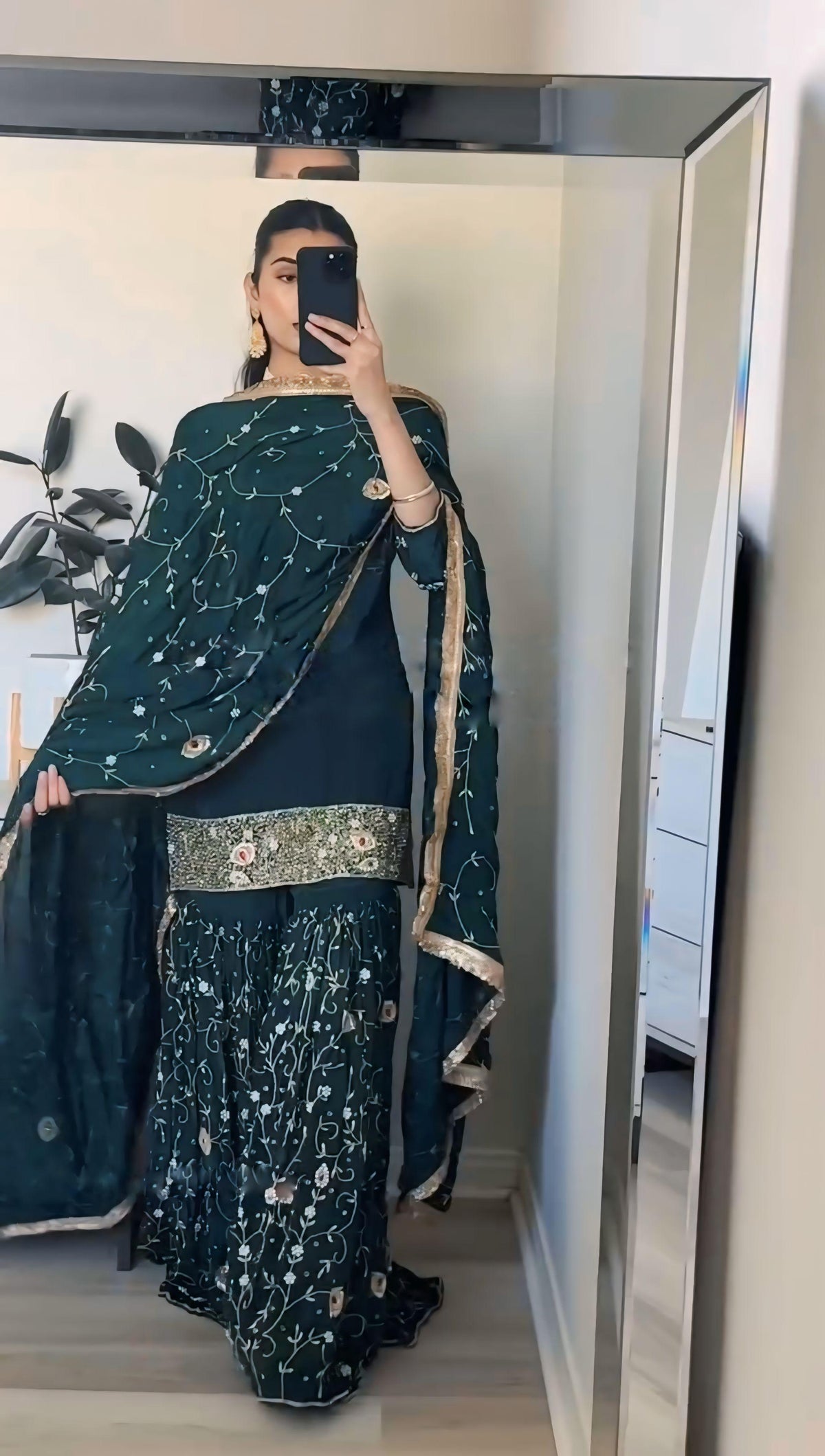 Stunning Teal Green Color Heavy Faux Georgette With Embroidery Sequence Work Beautiful Sharara Suit