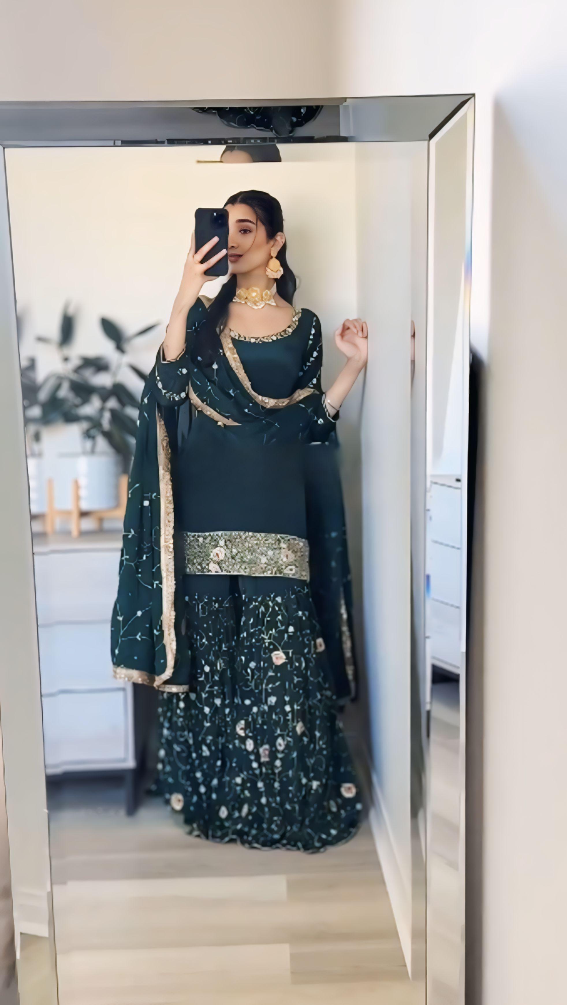 Stunning Teal Green Color Heavy Faux Georgette With Embroidery Sequence Work Beautiful Sharara Suit