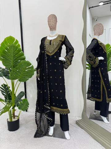 Stunning Black Color Faux Georgette And Thread With Sequence Work Beautiful Salwar Suit