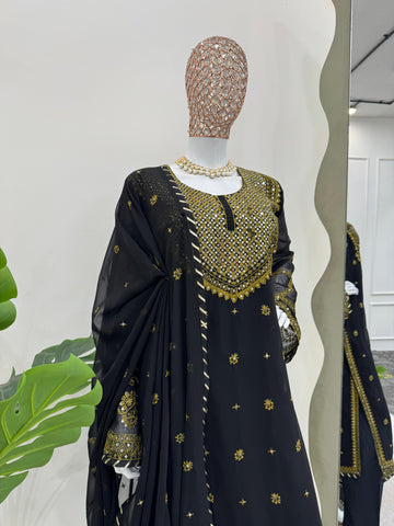 Stunning Black Color Faux Georgette And Thread With Sequence Work Beautiful Salwar Suit