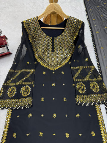Stunning Black Color Faux Georgette And Thread With Sequence Work Beautiful Salwar Suit