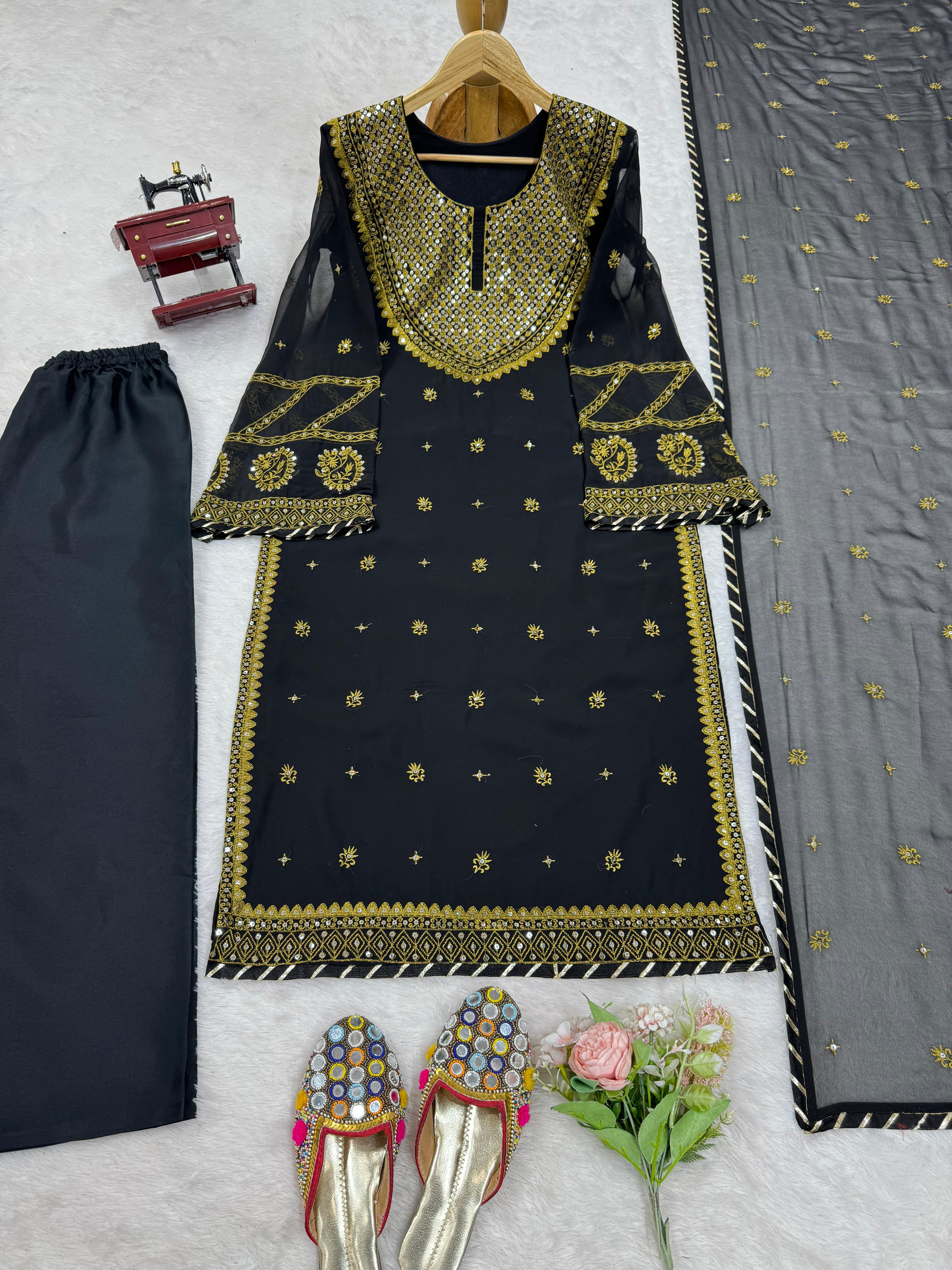 Stunning Black Color Faux Georgette And Thread With Sequence Work Beautiful Salwar Suit