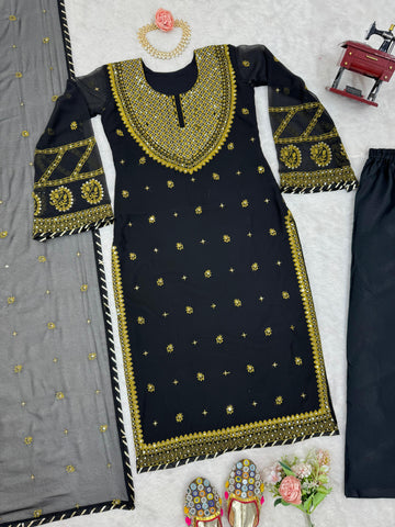 Stunning Black Color Faux Georgette And Thread With Sequence Work Beautiful Salwar Suit