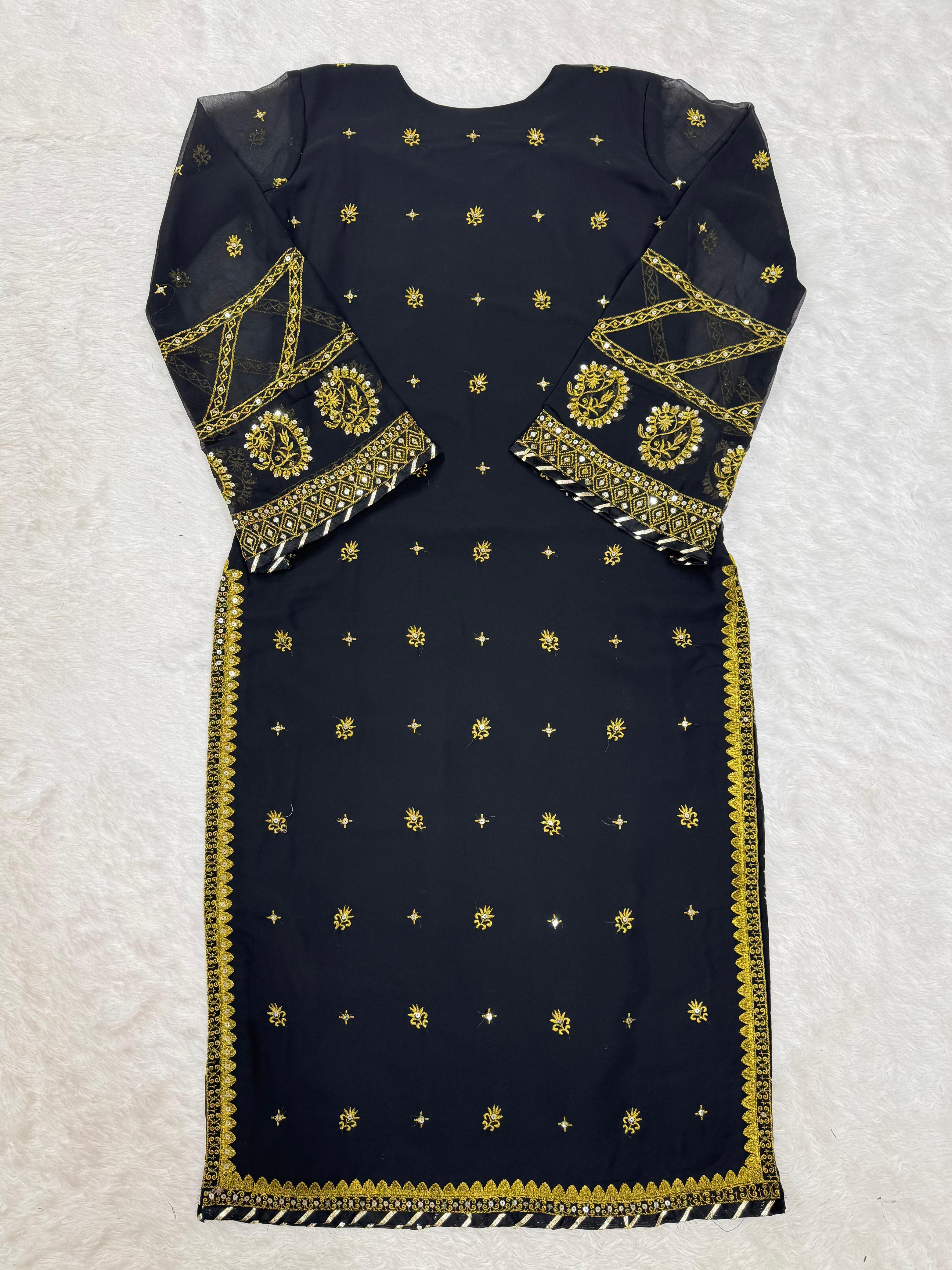 Stunning Black Color Faux Georgette And Thread With Sequence Work Beautiful Salwar Suit