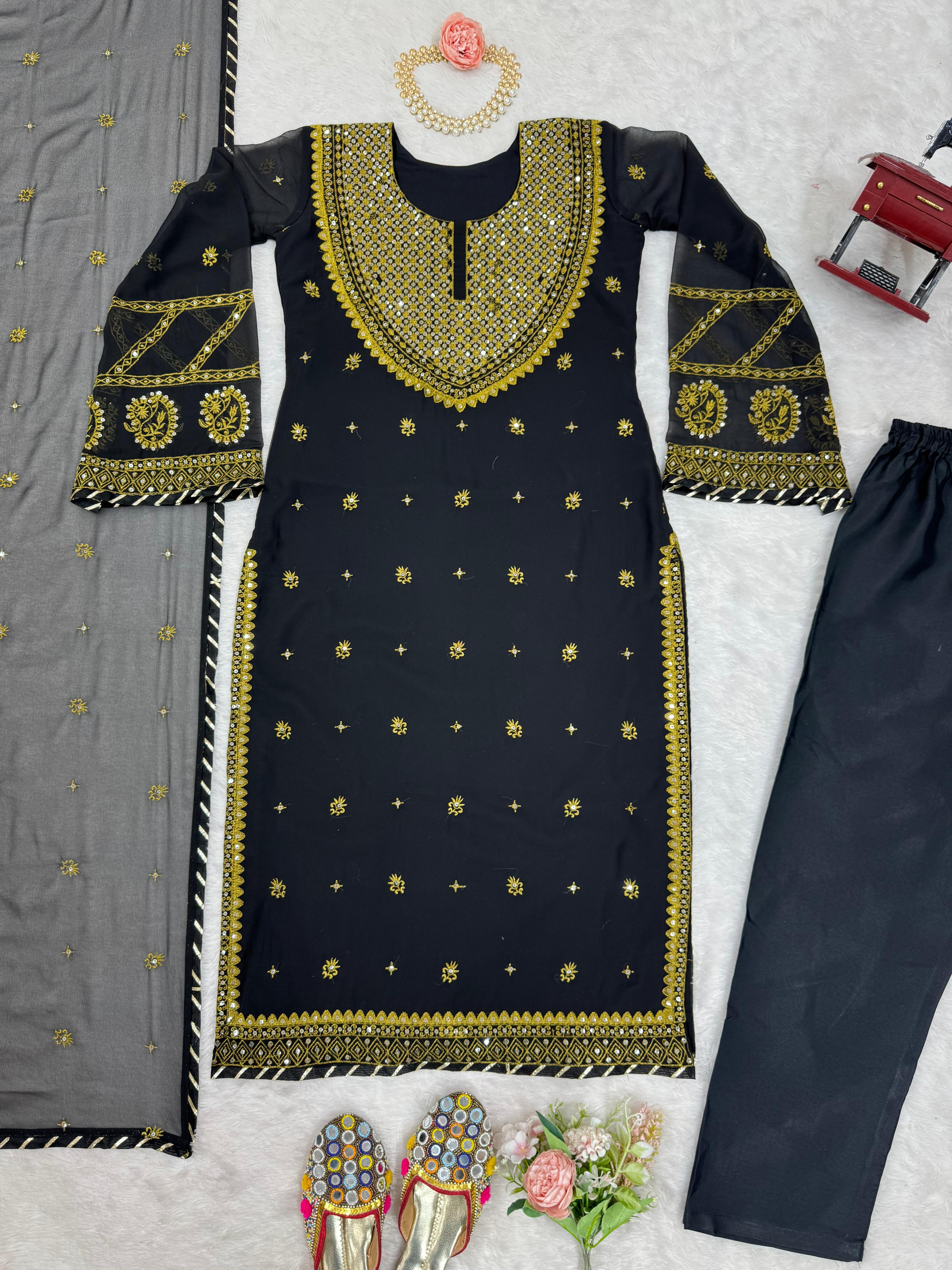 Stunning Black Color Faux Georgette And Thread With Sequence Work Beautiful Salwar Suit