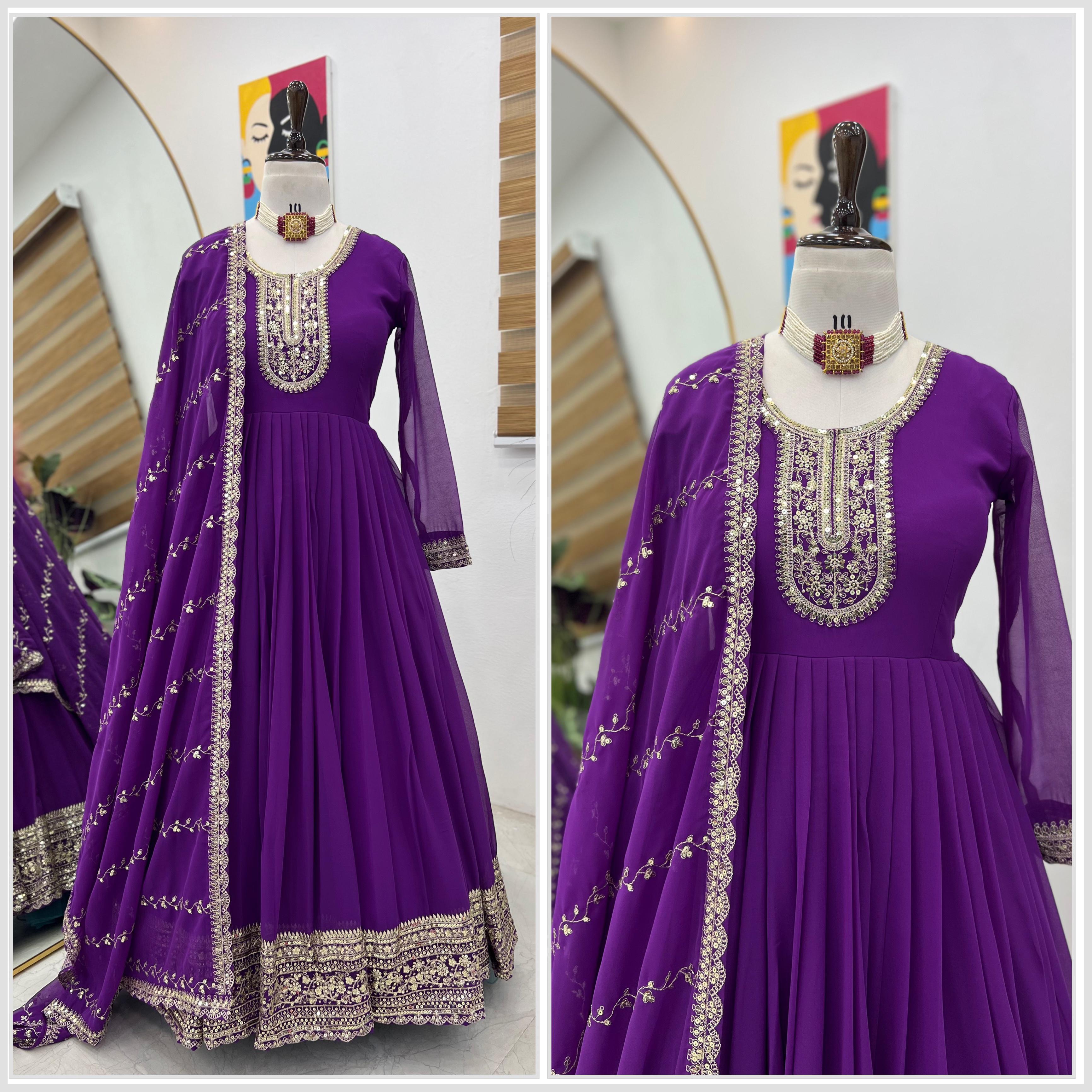 Presenting Purple Color Faux Georgette With  Embroidery Sequence Work Designer Gown