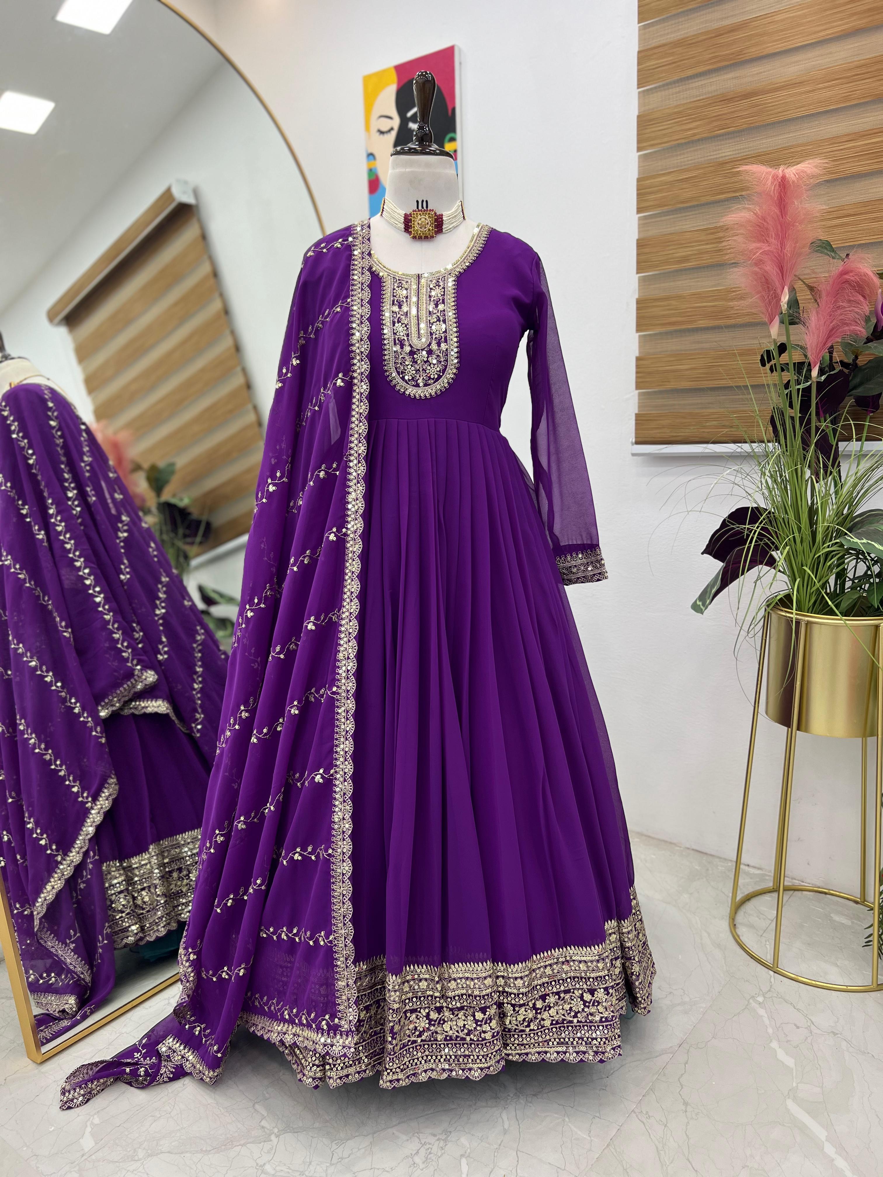 Presenting Purple Color Faux Georgette With  Embroidery Sequence Work Designer Gown