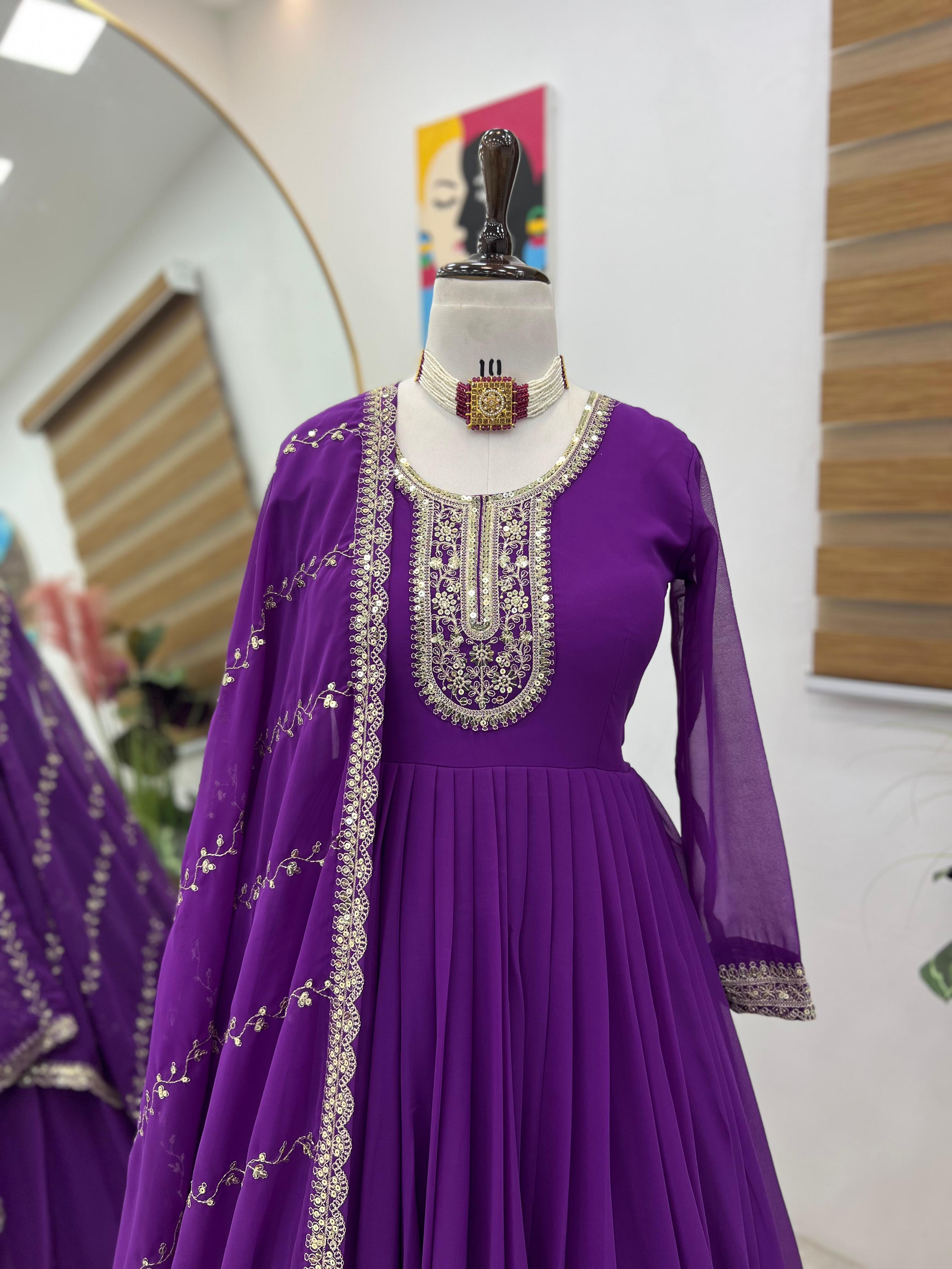 Presenting Purple Color Faux Georgette With  Embroidery Sequence Work Designer Gown