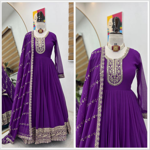 Presenting Purple Color Faux Georgette With  Embroidery Sequence Work Designer Gown