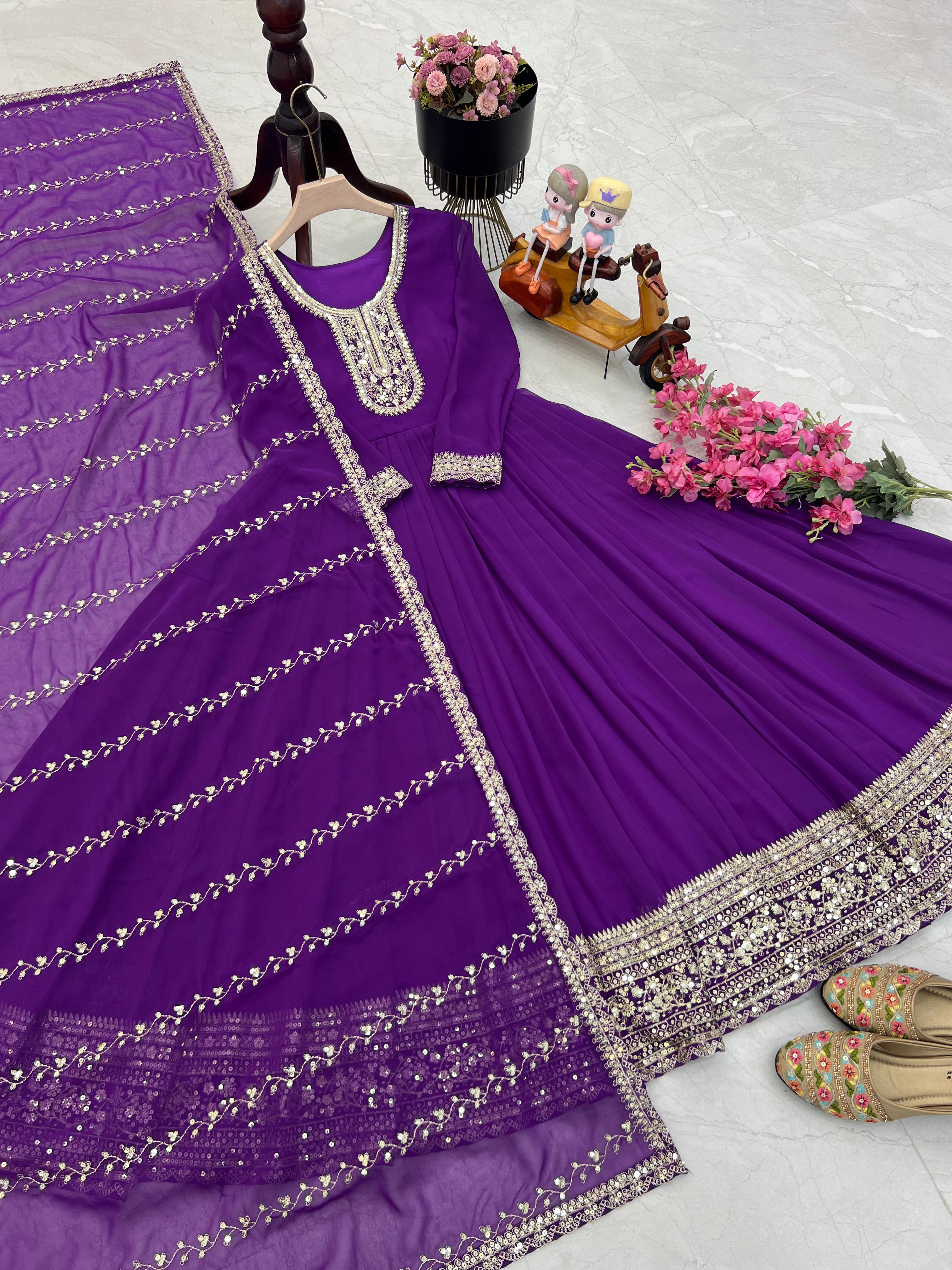 Presenting Purple Color Faux Georgette With  Embroidery Sequence Work Designer Gown