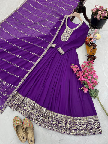 Presenting Purple Color Faux Georgette With  Embroidery Sequence Work Designer Gown