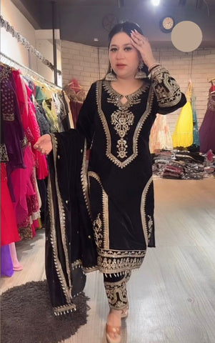 Alluring Black Color Heavy Pure Viscose Velvet With Embroidery 3mm Sequins And Codding Dori Work Designer Salwar Suit