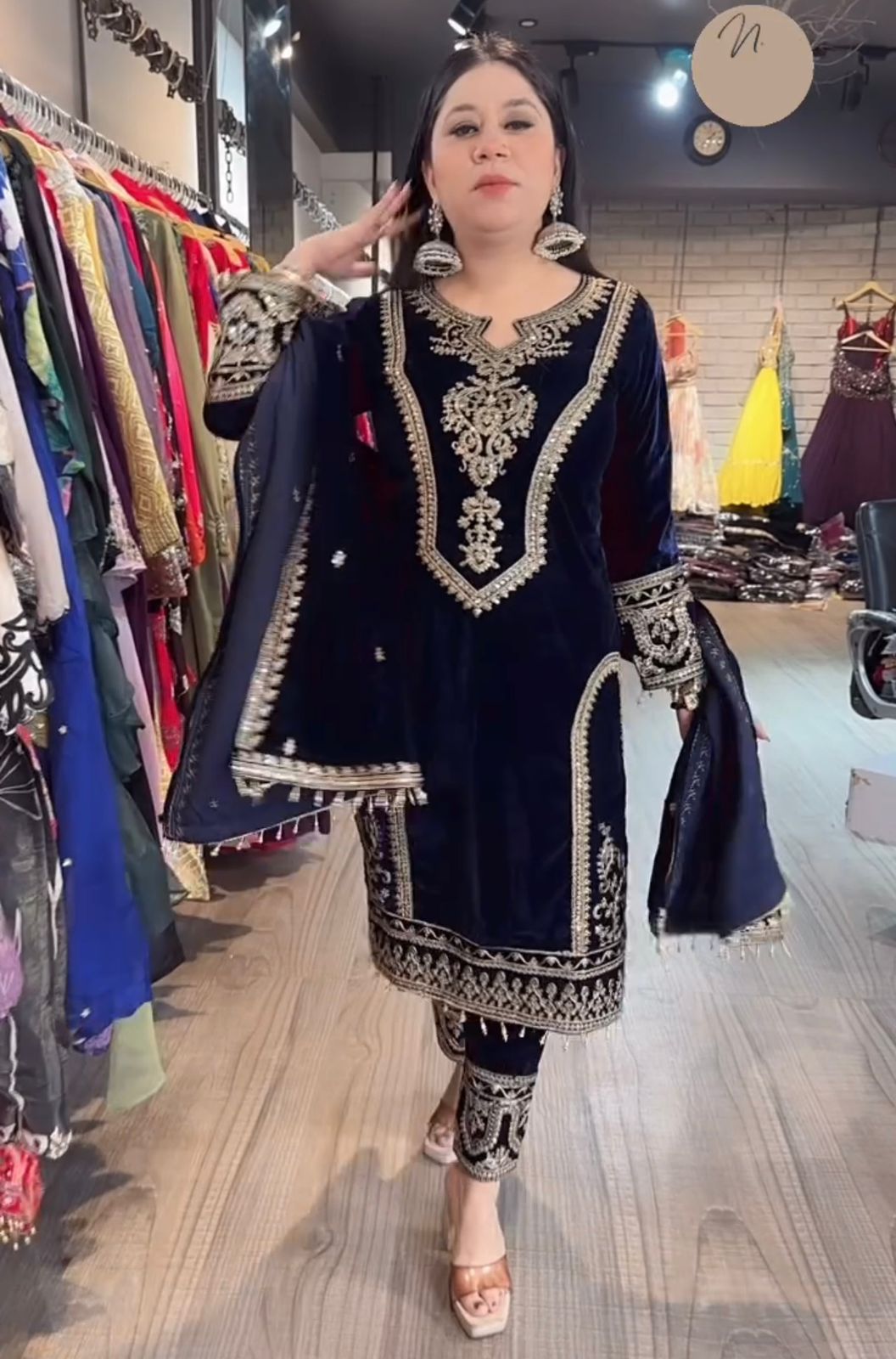Alluring Navy Blue Color Heavy Pure Viscose Velvet With Embroidery 3mm Sequins And Coding Dori Work Designer Salwar Suit