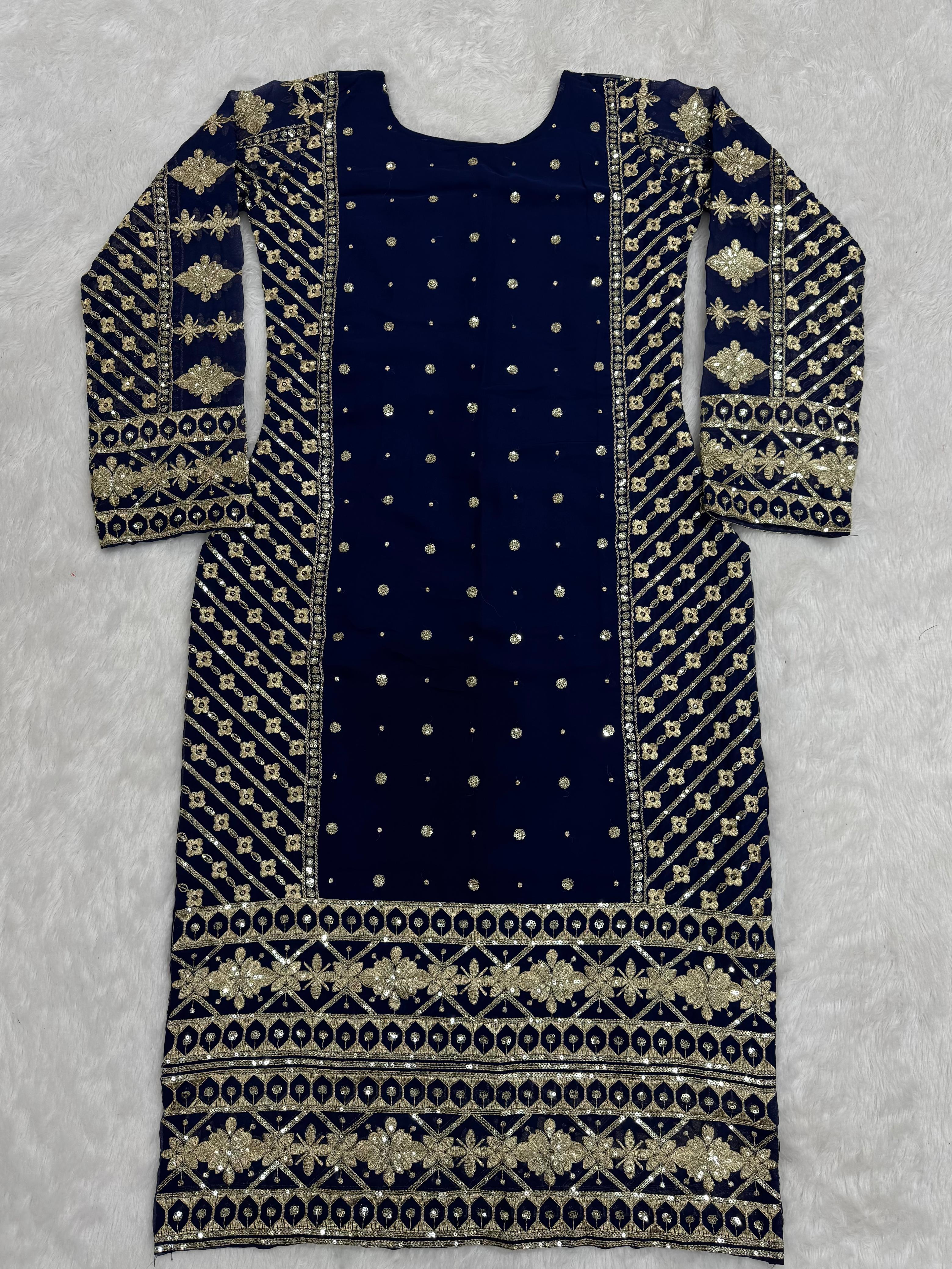 Ceremony Wear Navy Blue Color Faux Georgette And Thread With Sequence Work Designer Salwar Suit