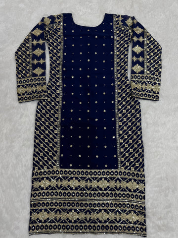 Ceremony Wear Navy Blue Color Faux Georgette And Thread With Sequence Work Designer Salwar Suit