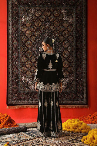 Wedding Wear Black Color Viscose Velvet And Thread With Sequence Work Designer Velvet Palazzo Suit