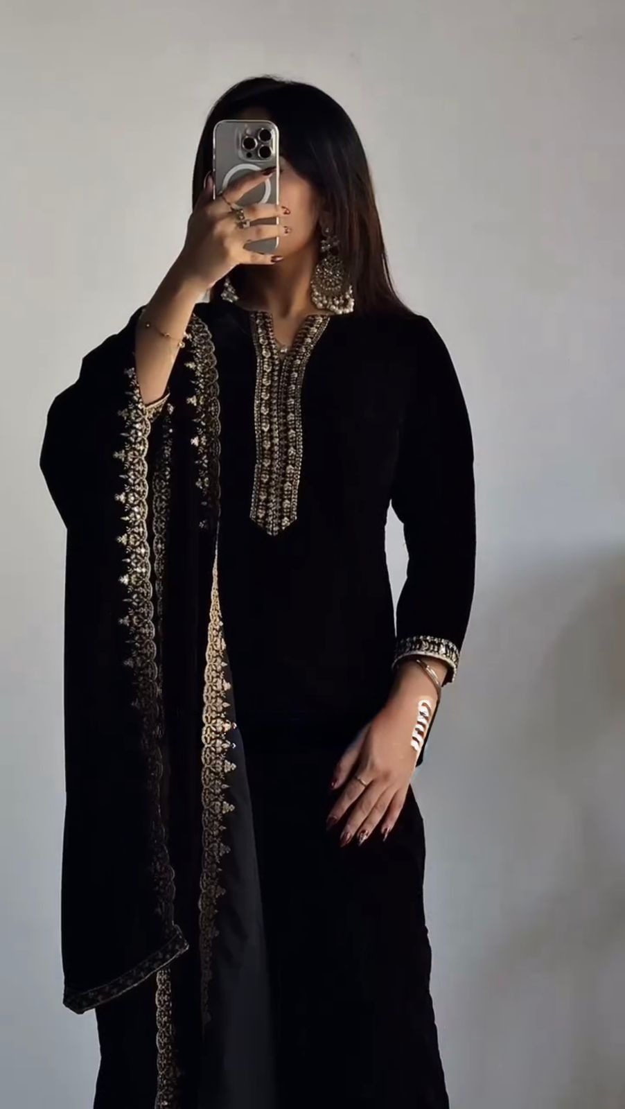 Graceful Black Color Viscos Velvet And Thread With Sequence Work Designer Velvet Salwar Suit