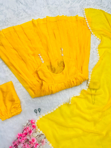Ravishing Yellow Color Pure Georgette Anarkali Huge Flair Suit With Designer Lace Anarkali Gown