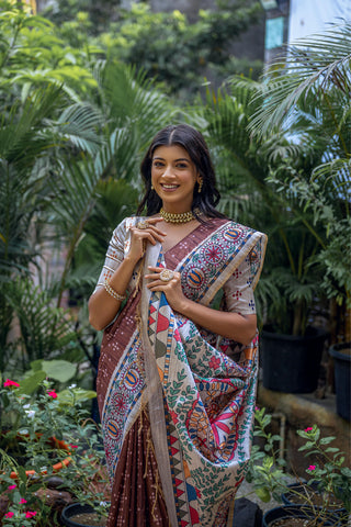 Dark Orange Color Soft Tussar Silk With Beautiful Badhubani Printed Bandhani Printed Silk Saree