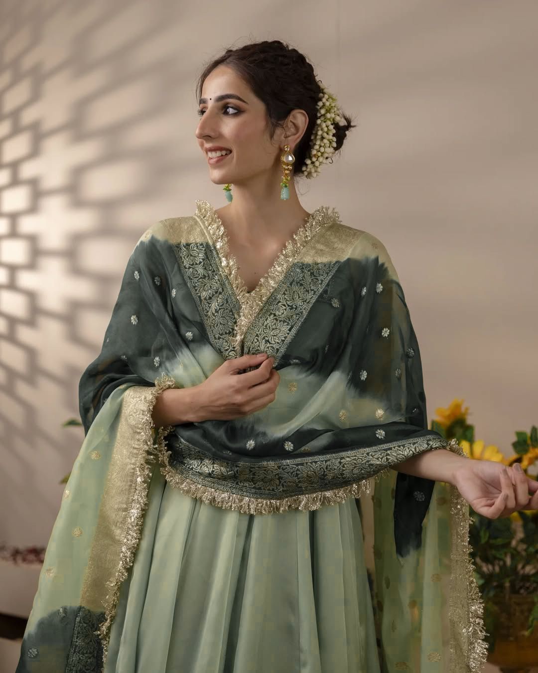 Pista Green Color Georgette With Fancy Lace Work Party Wear Gown