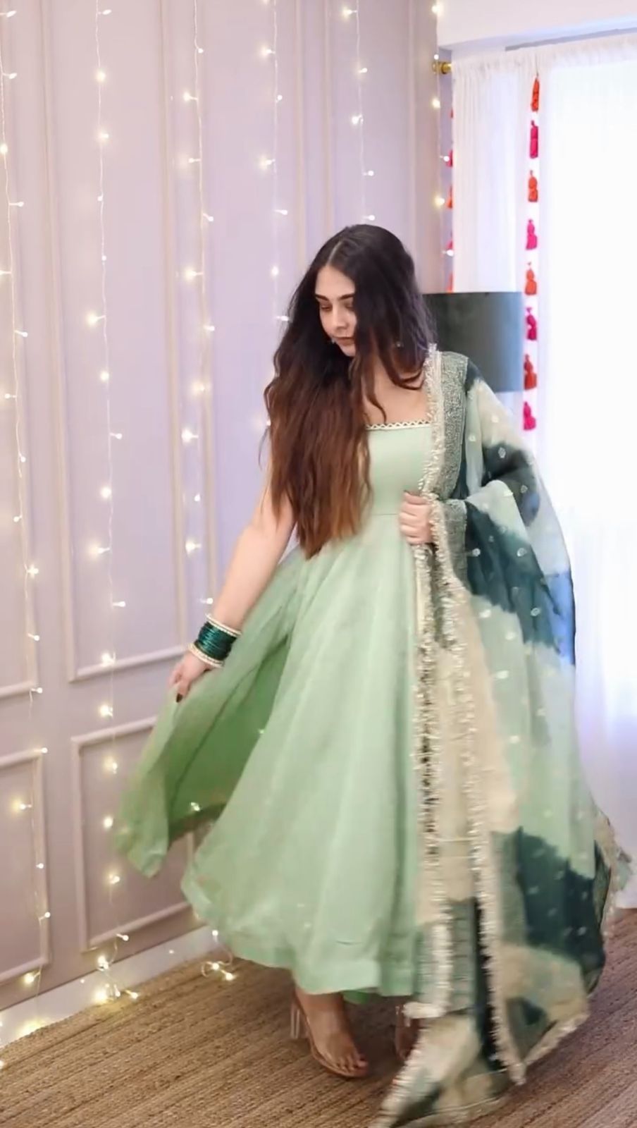 Pista Green Color Georgette With Fancy Lace Work Party Wear Gown
